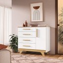 Ver imagem 1 de Cômoda 1 Porta e 4 Gavetas 100% MDF Kakau Retrô Yescasa Branco/Amêndoa