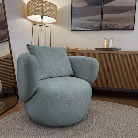 Poltrona Aro Giratória Bouclê 85cm 71cm X 91cm Azul