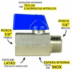 Registro Válvula Esfera Mini 1/4 Macho X 1/4 Fêmea Ar Comprimido Compressor Pneumático - 2