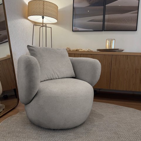 Poltrona Aro Giratória Bouclê 85cm 71cm X 91cm Cinza