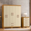 Ver imagem 1 de Guarda-Roupa Casal 6 Portas 2 Gavetas e Cômoda 5 Gavetas Itapema Off White/Carvalho Americano