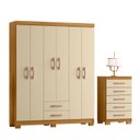 Ver imagem 2 de Guarda-Roupa Casal 6 Portas 2 Gavetas e Cômoda 5 Gavetas Itapema Off White/Carvalho Americano