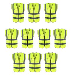 Colete Faixa Sinalizador Refletivo Kit 10 Unidades Trabalho EPI Segurança Blusao Ziper Fluorescente  - 1