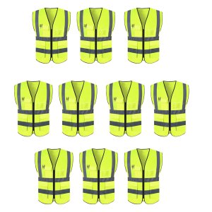 Colete Faixa Sinalizador Refletivo Kit 10 Unidades Trabalho EPI Segurança Blusao Ziper Fluorescente 