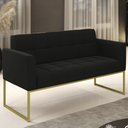Ver imagem 2 de Sofá Namoradeira Base Industrial Dourado Ana Suede Preto - Ibiza