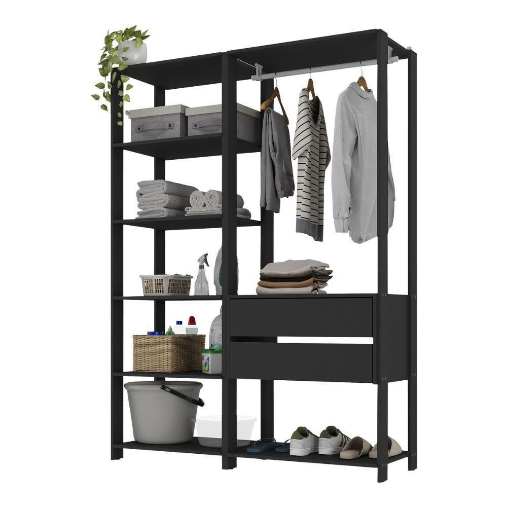 Armário Multiuso de Lavanderia Modulado 135cm 2 Peças Multimóveis Mp5058 Preto - 6