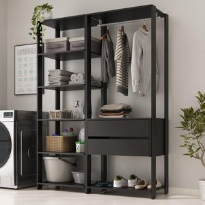 Armário Multiuso de Lavanderia Modulado 135cm 2 Peças Multimóveis Mp5058 Preto