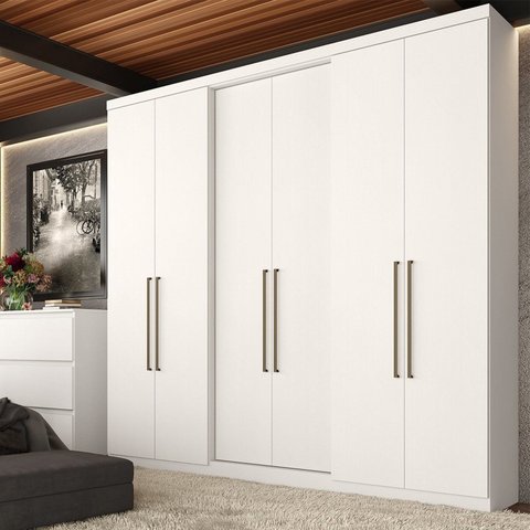 Guarda-Roupa 6 Portas 2 Gavetas com Chave 210x47x219cm Presence Branco