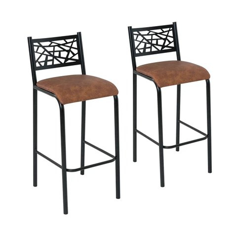 Conjunto 2 Banquetas com Assento Fixo para Cozinha Preto/Caramelo