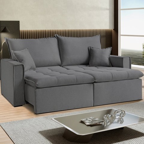 Sofá Cama Dallas 210 cm sem Caixa Veludo Cinza Chumbo