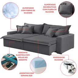 Sofá Cama Áustria 3 Lugares Retrátil Reclinável 210cm Veludo - 11