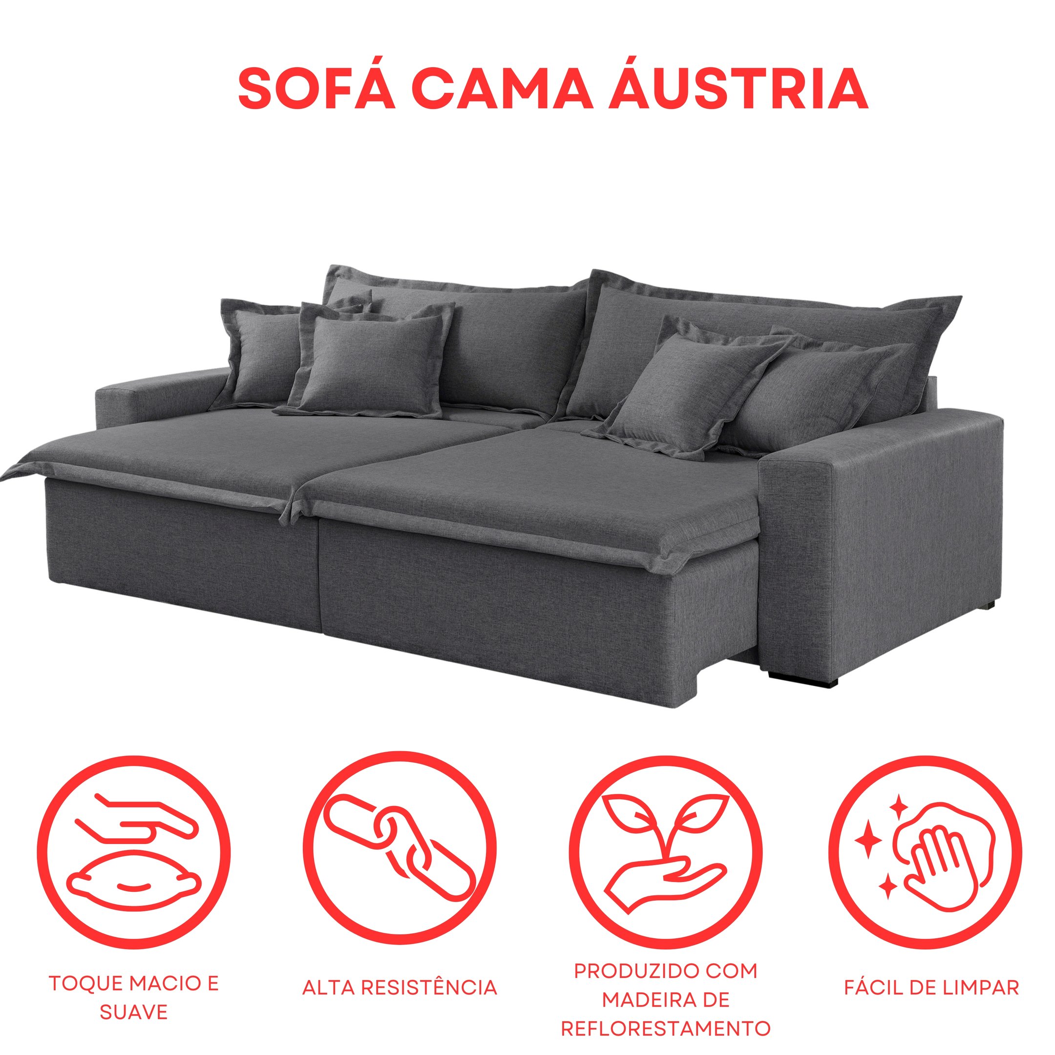 Sofá Cama Áustria 3 Lugares Retrátil Reclinável 210cm Veludo - 10