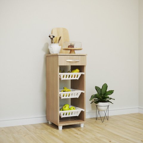 Fruteira Cozinha 1 Gaveta+3 Bandejas 87cm x 40cm x 38 cm Marrom/Canela