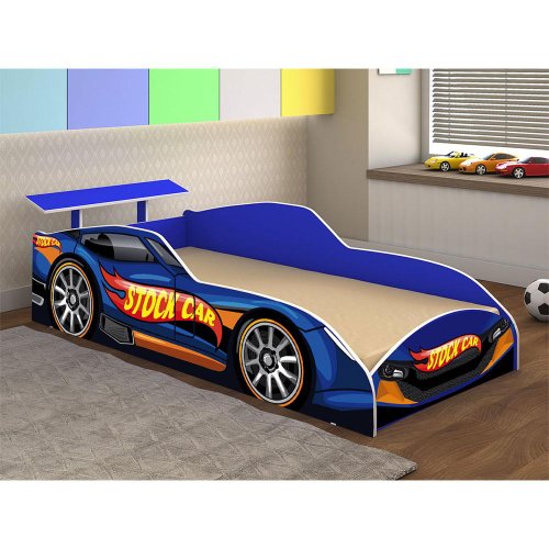 Cama Infantil Solteiro Carro de Corrida Azul