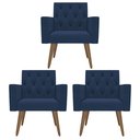 Ver imagem 1 de Kit 3 Poltronas Capitonê Confortáveis Loja Recepção Sala Azul-marinho