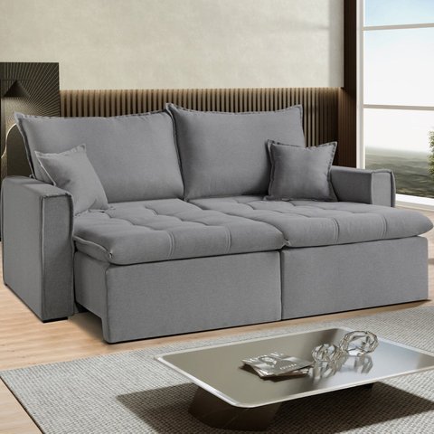Sofá Cama Dallas 210 cm sem Caixa Veludo Prata Cinza