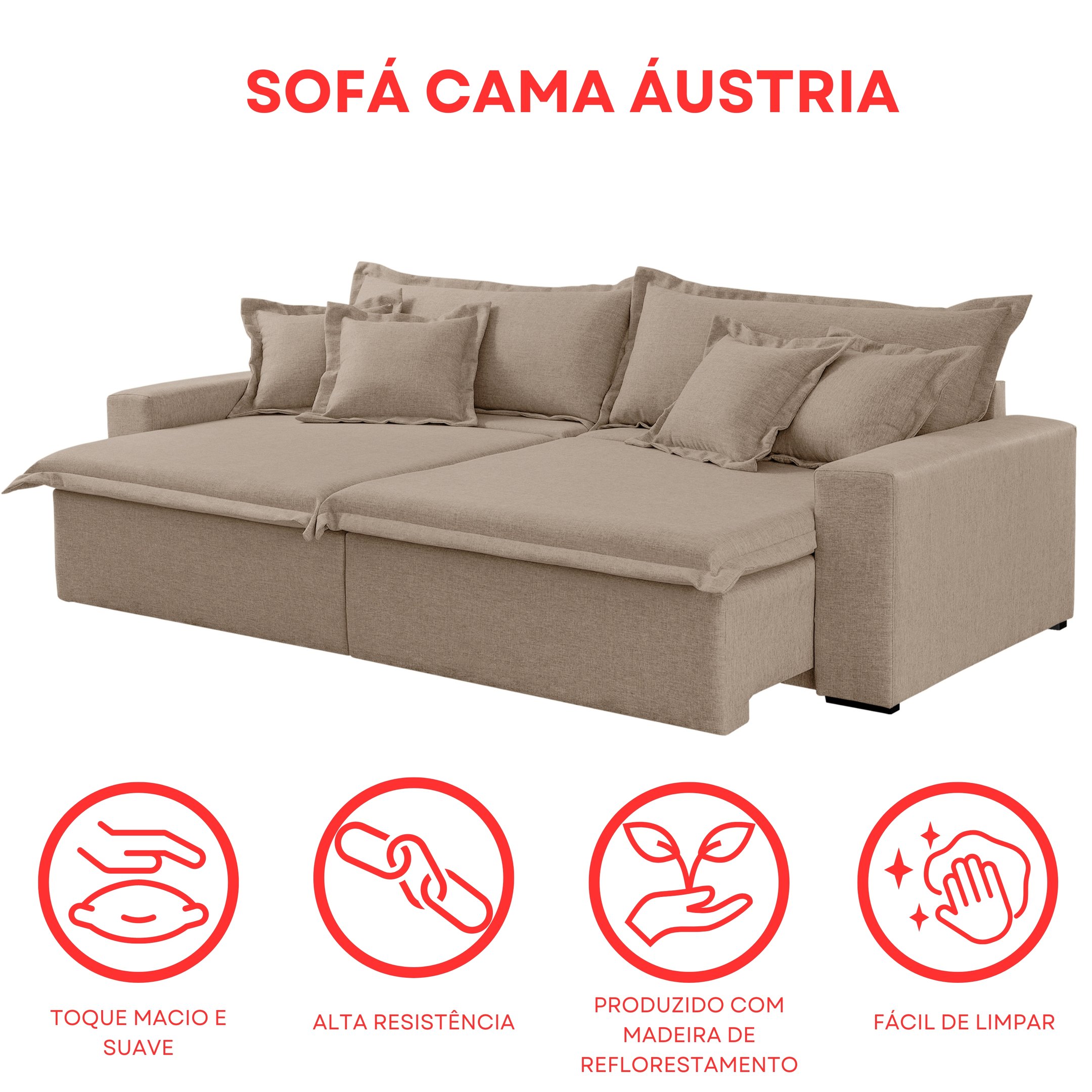 Sofá Cama Áustria 3 Lugares Retrátil Reclinável 210cm Veludo - 10