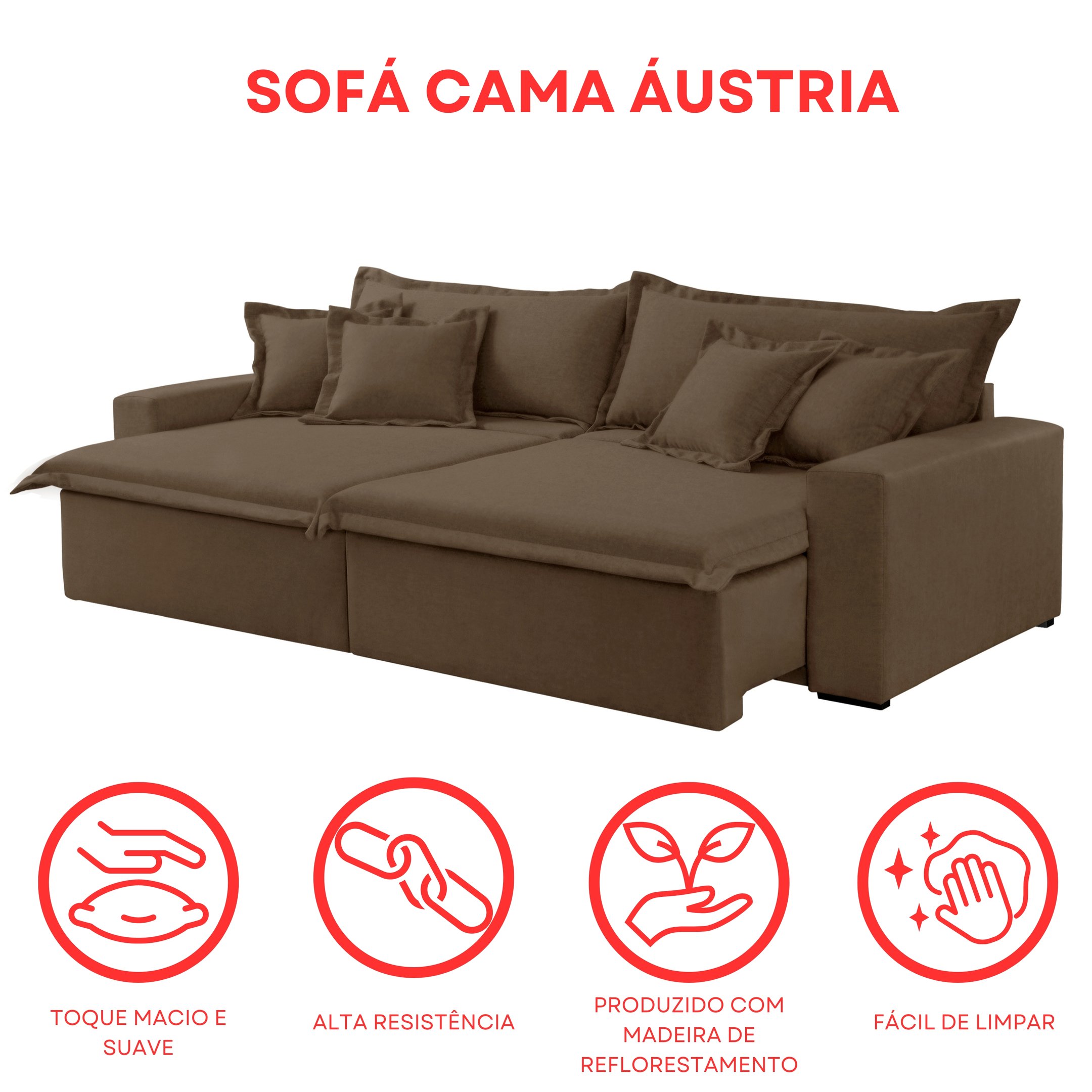 Sofá Cama Áustria 3 Lugares Retrátil Reclinável 210cm Veludo - 10