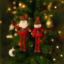 Ver imagem 2 de Kit Papai Noel e Boneco de Neve Pendente 30cm Pelúcia Perna Mole Xadrez 4 Peças