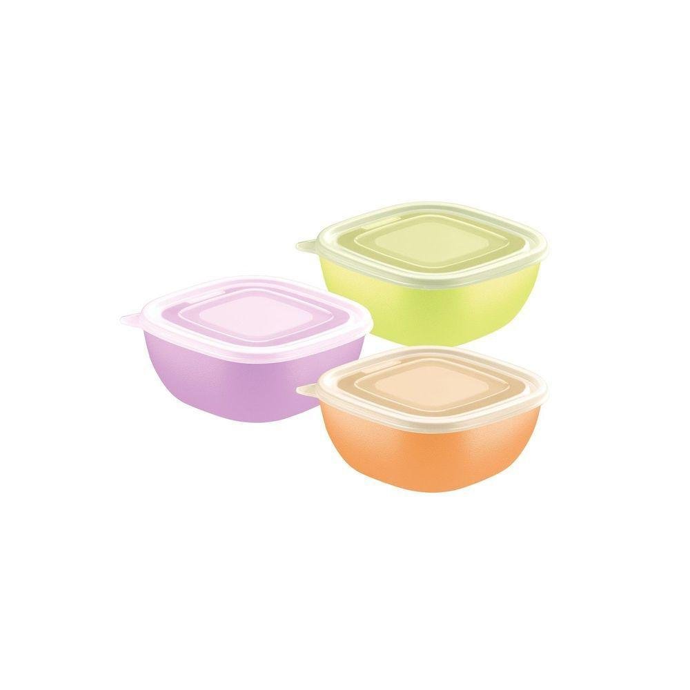 Conjunto de Potes Mixcolor Polipropileno Colorido com Tampa Transparente 600 Ml 03 Peças - 1
