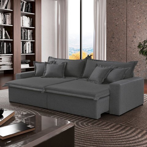 Sofá Cama Áustria 3 Lugares Retrátil Reclinável 230cm Veludo Cinza