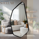 Ver imagem 3 de Espelho Geométrico Stellar 70x50cm Orgânico Couro Ecológico Decorativo Sala Banheiro Moderno:Preto