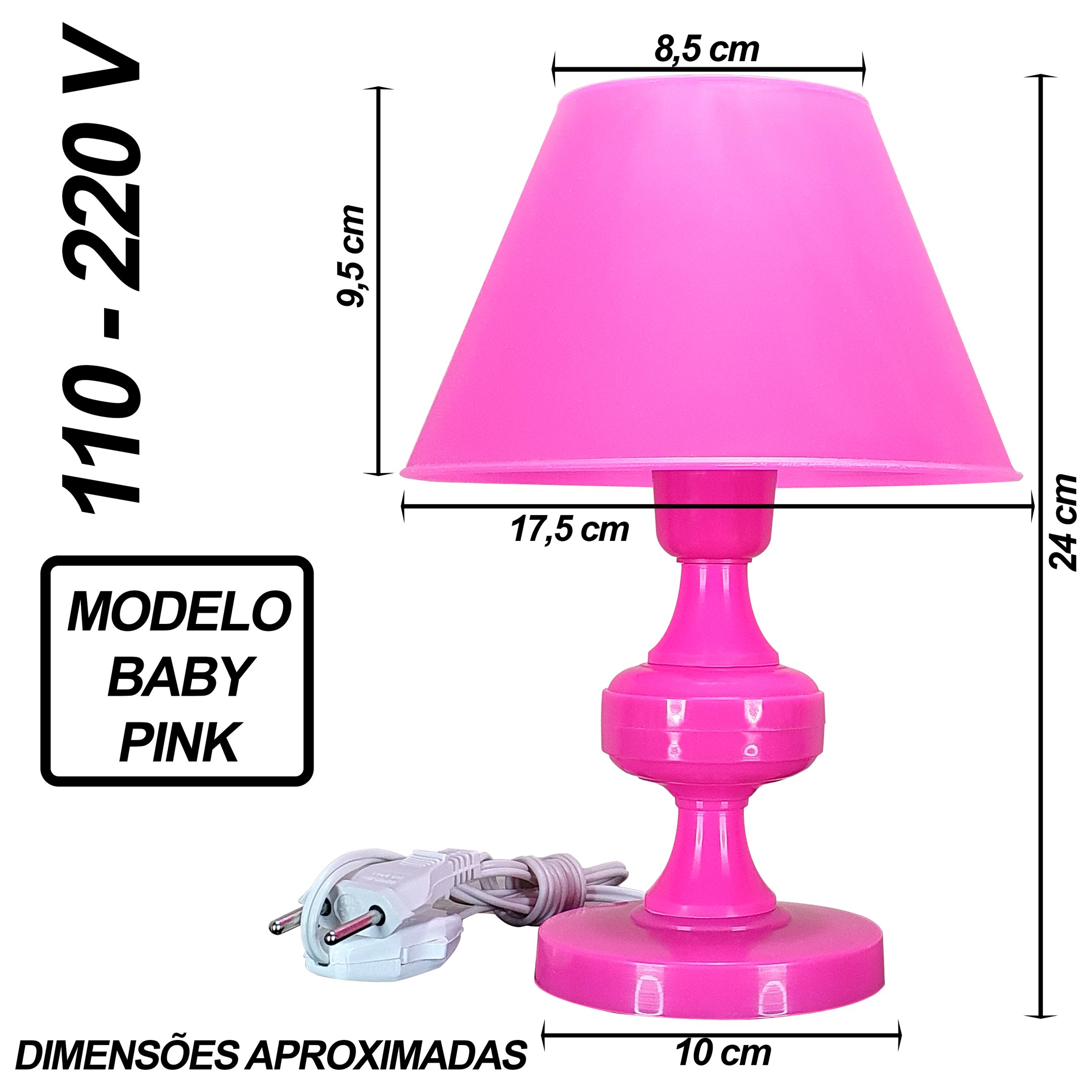 Abajur Infantil Baby Pink Quarto Sala Luminária Decoração Cor Rosa Pink - 2