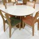 Ver imagem 1 de Mesa de Jantar Redonda 105cm com 4 Cadeiras Dalla Costa Mdf Cor:off White com Freijó Verde e