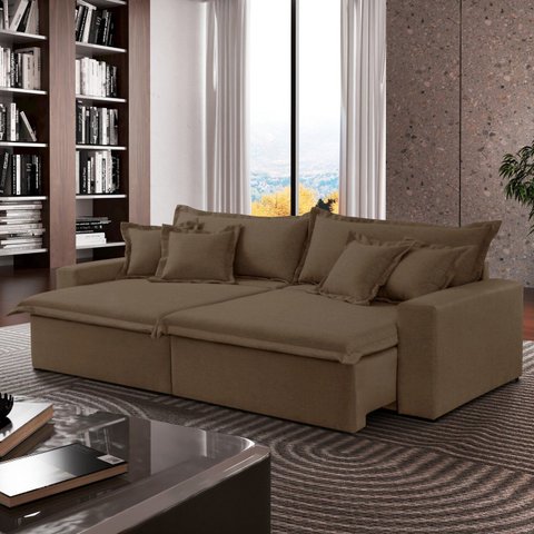 Sofá Cama Áustria 3 Lugares Retrátil Reclinável 230cm Veludo Marrom