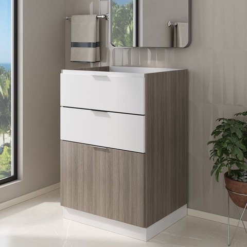 Gabinete para Banheiro com Base Blu 60cm com Matário Yescasa Marrom/Grigio