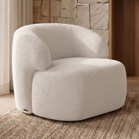 Poltrona Decorativa Fixa Orgânica para Sala Living Barolo L06 Bouclê Bege - Lyam Decor