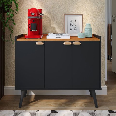 Aparador Buffet Café Cozinha Sala 3 Portas Prateleira Organizadora Puxador Concha Retrô Truzzi - Pre