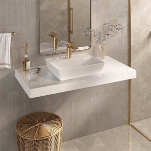 Bancada Yes 100cm com Vidro com Furo e Cuba Charlô