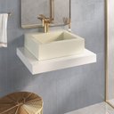 Ver imagem 1 de Bancada Yes 60cm com Vidro com Rasgo e Cuba Quadrado Biscuit Branco Bumi