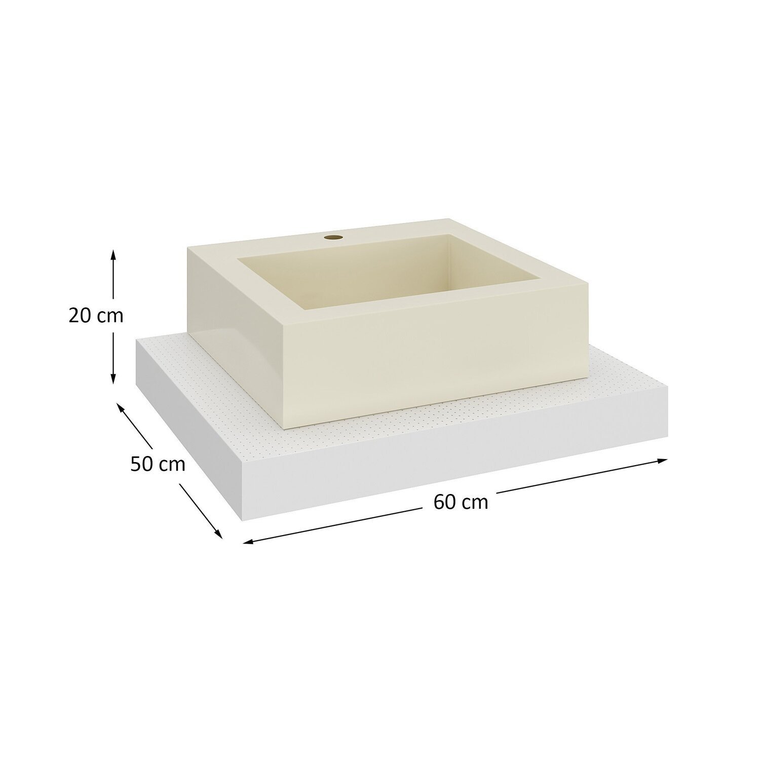 Bancada Yes 60cm com Vidro com Rasgo e Cuba Quadrado Biscuit - 3