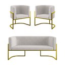 Ver imagem 1 de Kit 2 Poltronas + Sofá 2 Lugares Base de Metal Gold Balaqui Bege