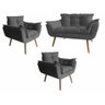 Kit Namoradeira + 2 Poltronas Decorativa Opala Suede Cinza - Twdecora - 1