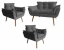 Ver imagem 1 de Kit Namoradeira + 2 Poltronas Decorativa Opala Suede Cinza - Twdecora