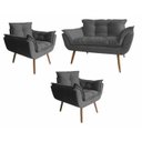 Ver imagem 1 de Kit Namoradeira + 2 Poltronas Decorativa Opala Suede Cinza - Twdecora