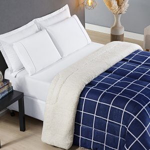Coberdrom Austin Solteiro Edredom Cobertor Grosso Fleece Sherpa Manta Mantinha Coberta Marinho