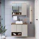 Ver imagem 1 de Conjunto para Gabinete Suspenso 80cm com Cuba e Espelheira 3 Portas com Toalheiro e Nicho Olívia