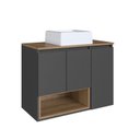 Ver imagem 6 de Conjunto para Gabinete Suspenso 80cm com Cuba e Espelheira 3 Portas com Toalheiro Olívia Preto/Mel/Grafite