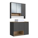 Ver imagem 2 de Conjunto para Gabinete Suspenso 80cm com Cuba e Espelheira 3 Portas com Toalheiro e Nicho Olívia Cinza/Mel/Grafite