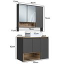 Ver imagem 4 de Conjunto para Gabinete Suspenso 80cm com Cuba e Espelheira 3 Portas com Toalheiro e Nicho Olívia Cinza/Mel/Grafite