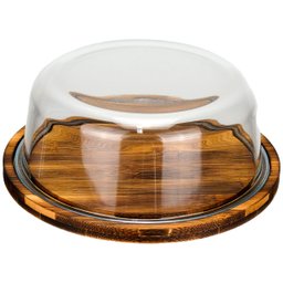 Queijeira Redonda Home&co com Tampa de Vidro Madeira 8x21x21cm Natural - 1