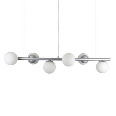 Lustre Pendente Figo Prata - 6 Globos Esfera de Vidro Branco