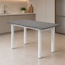 Ver imagem 1 de Mesa de Jantar Retangular 6 Lugares Tampo de Granito e Aço 140x75cm Branco Ocre/Branco