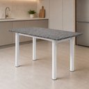 Ver imagem 1 de Mesa de Jantar Retangular 6 Lugares Tampo de Granito e Aço 140x75cm Branco Ocre/Branco