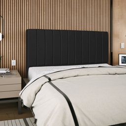 Cabeceira Estofada Cama Box King Carla 195cm Linho:preto - 2