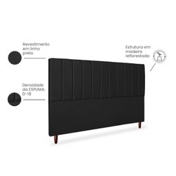 Cabeceira Estofada Cama Box King Carla 195cm Linho:preto - 3